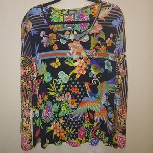 Johnny Was Black Dreamer Favorite Long Sleeve Top Size XL